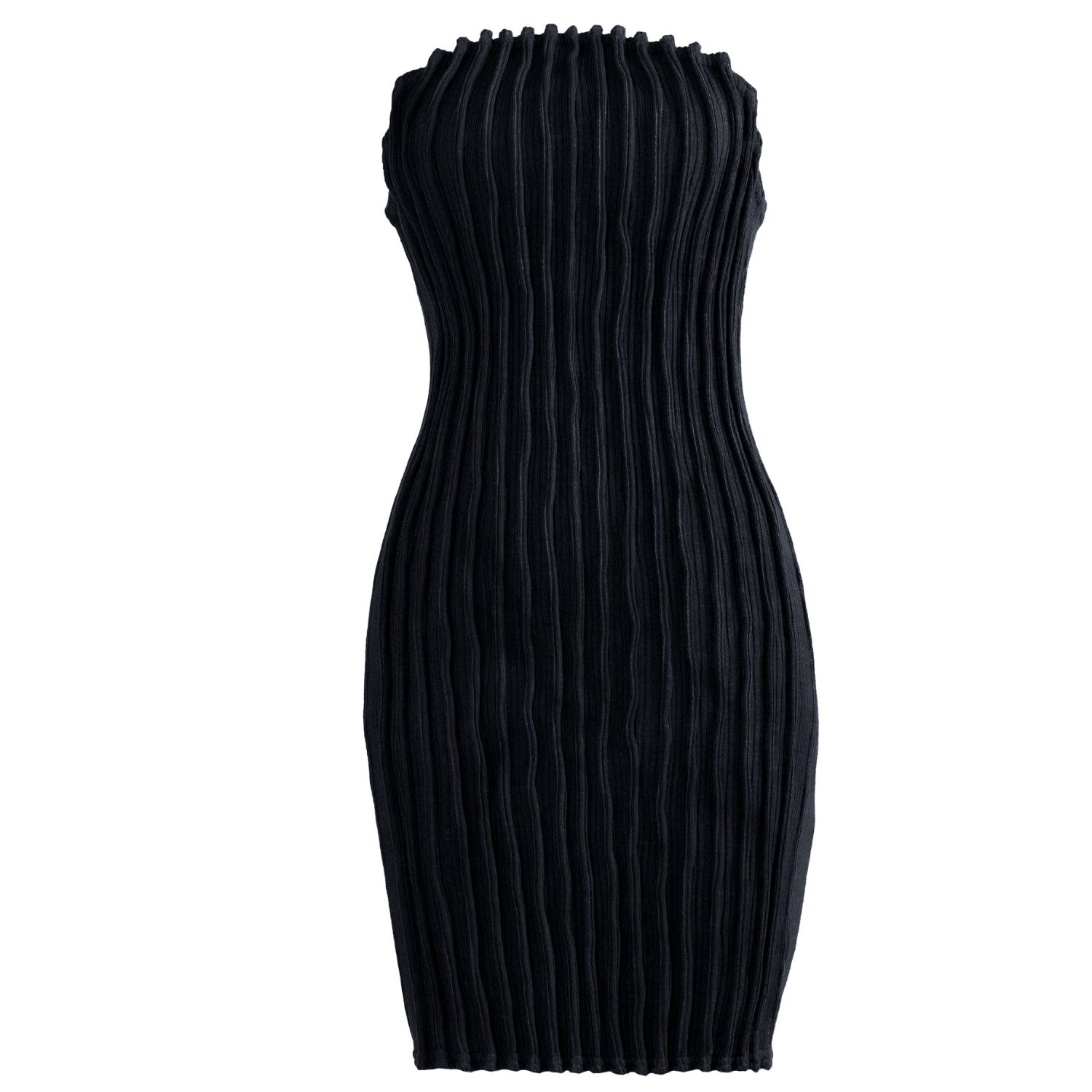 Black Midnight Rib Knit Mini Dress Lan06