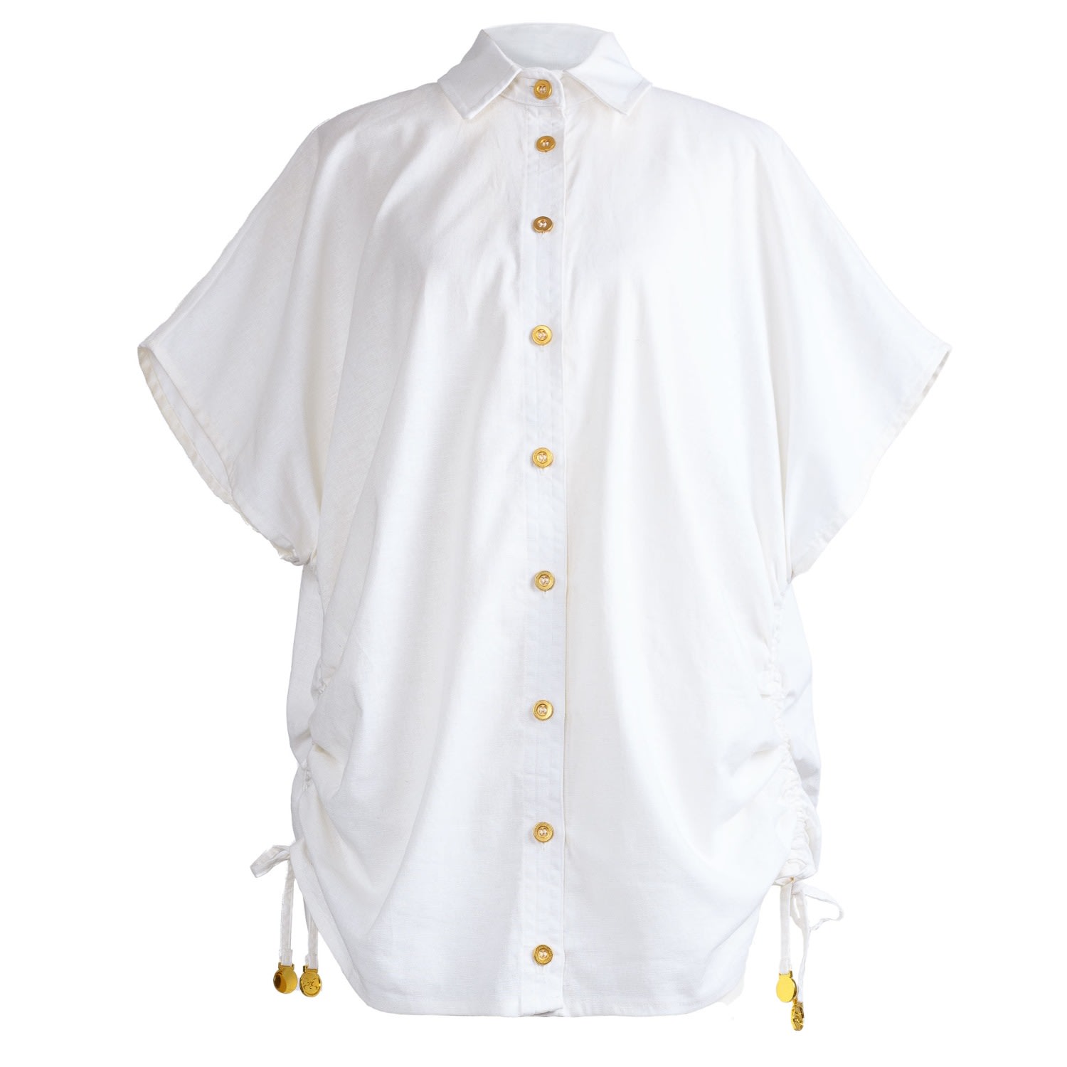 White Oversized Linen Button Shirt Lan02