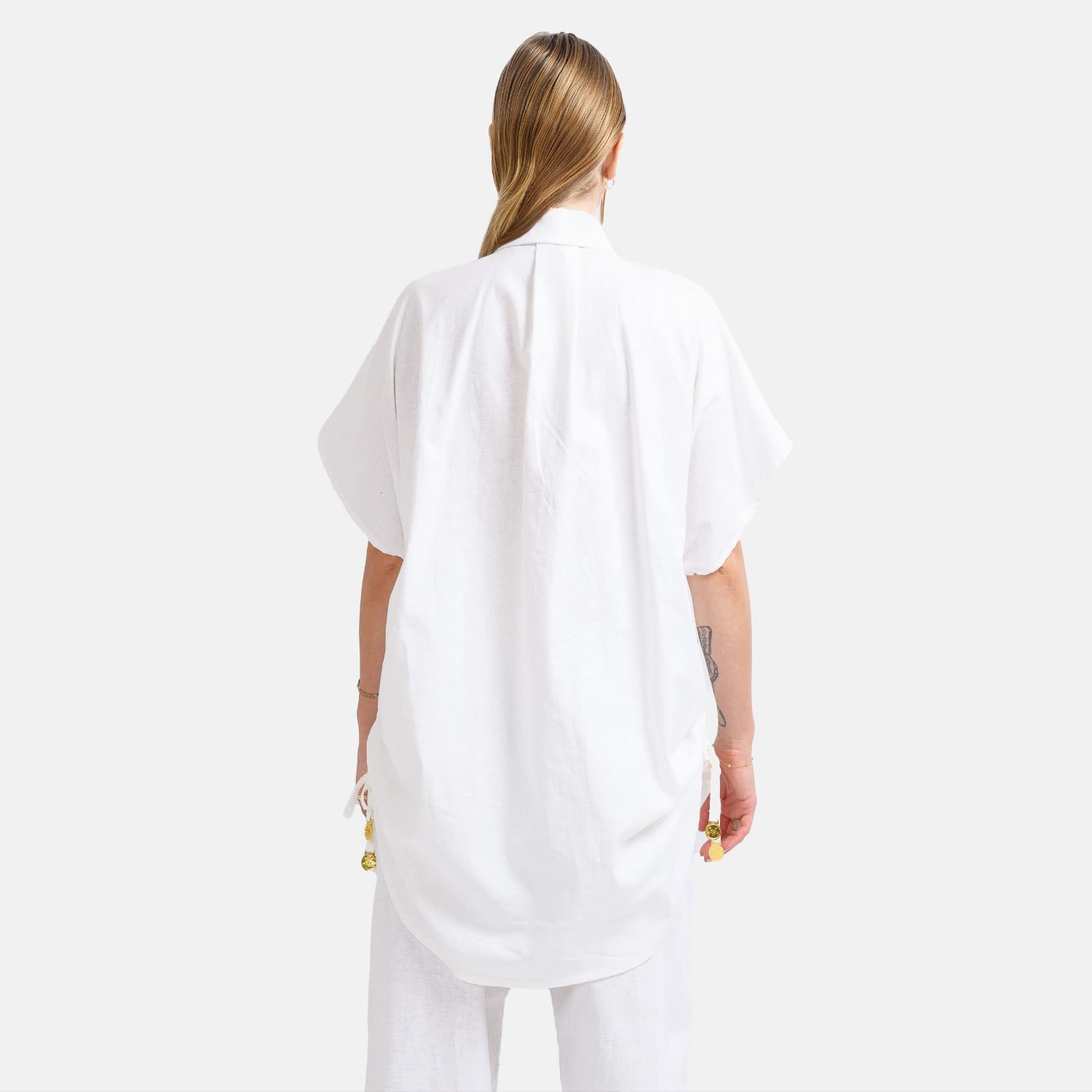 White Oversized Linen Button Shirt Lan02 - Image 3