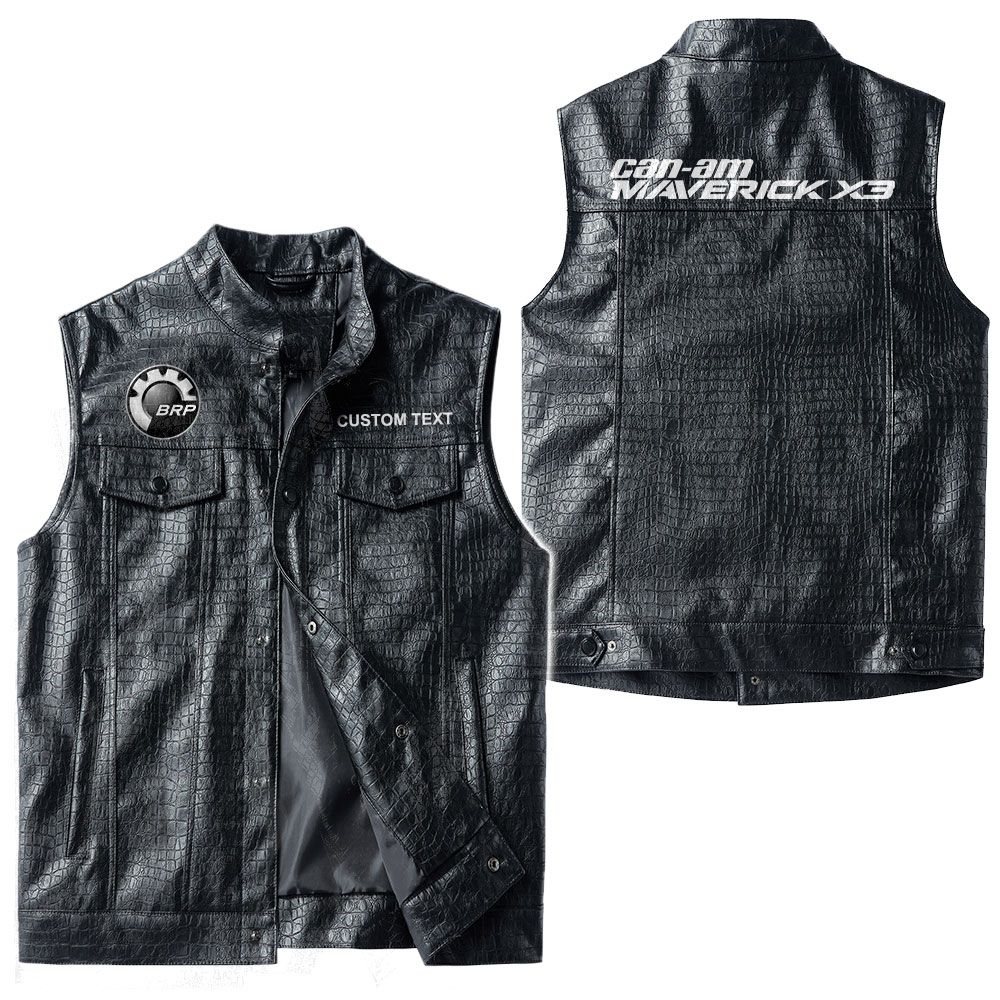 Custom Name Can Am Maverick Leather Vest - Personalized Logo Car Motorcycle Model - Image 3