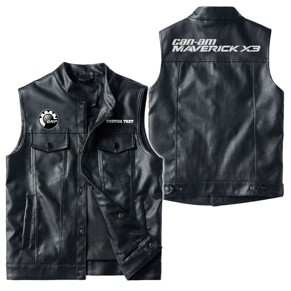 Custom Name Can Am Maverick Leather Vest - Personalized Logo Car Motorcycle Model