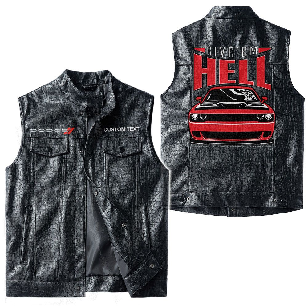 Custom Name Dodge Hell-1 Leather Vest - Personalized Logo Car Motorcycle Model - Image 3