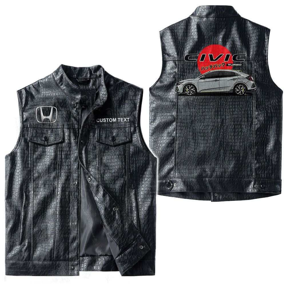 Custom Name Honda Civic Leather Vest - Personalized Logo Car Motorcycle Model - Image 3