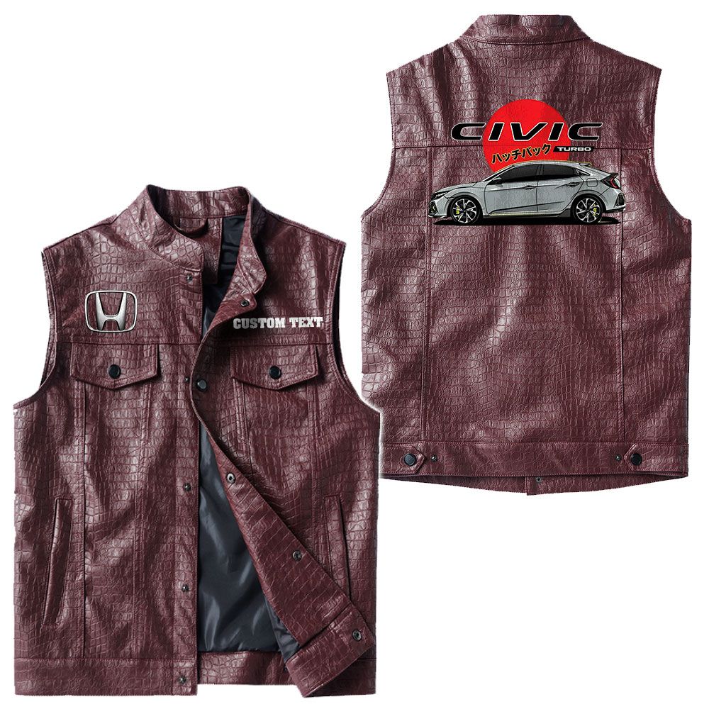 Custom Name Honda Civic Leather Vest - Personalized Logo Car Motorcycle Model - Image 4
