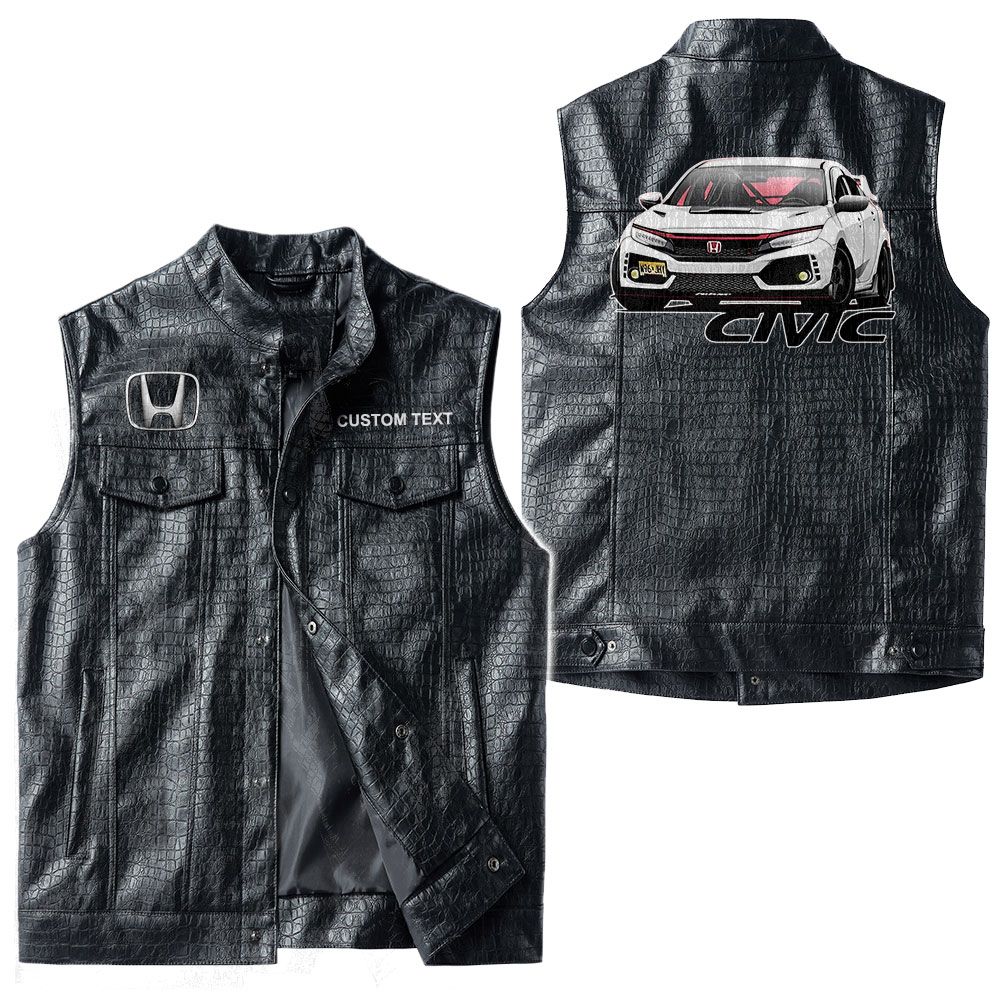 Custom Name Honda Civic Leather Vest - Personalized Logo Car Motorcycle Model - Image 3