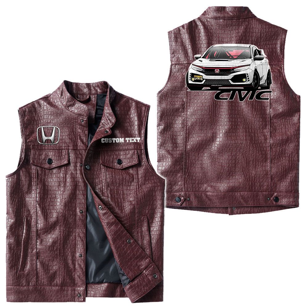 Custom Name Honda Civic Leather Vest - Personalized Logo Car Motorcycle Model - Image 4