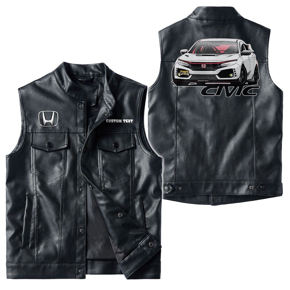 Custom Name Honda Civic Leather Vest - Personalized Logo Car Motorcycle Model