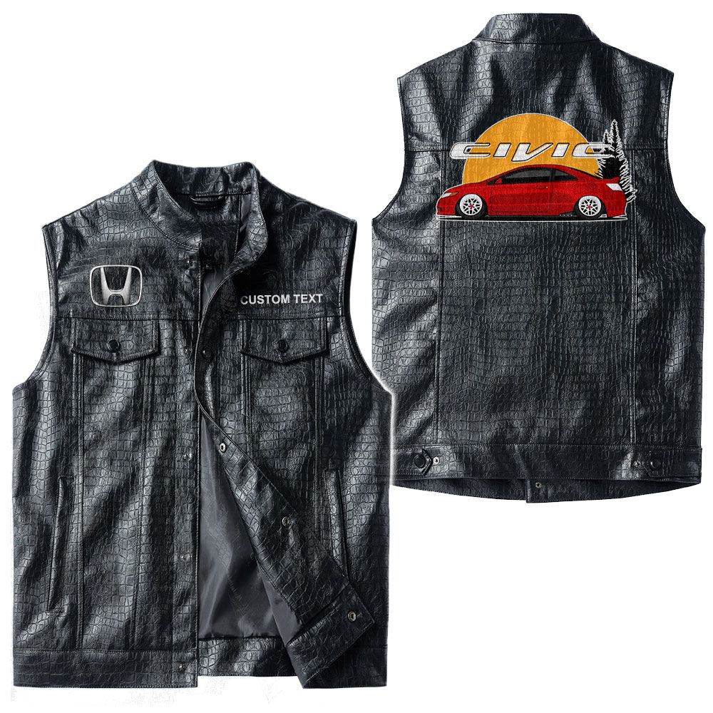 Custom Name Honda Civic Leather Vest - Personalized Logo Car Motorcycle Model - Image 3