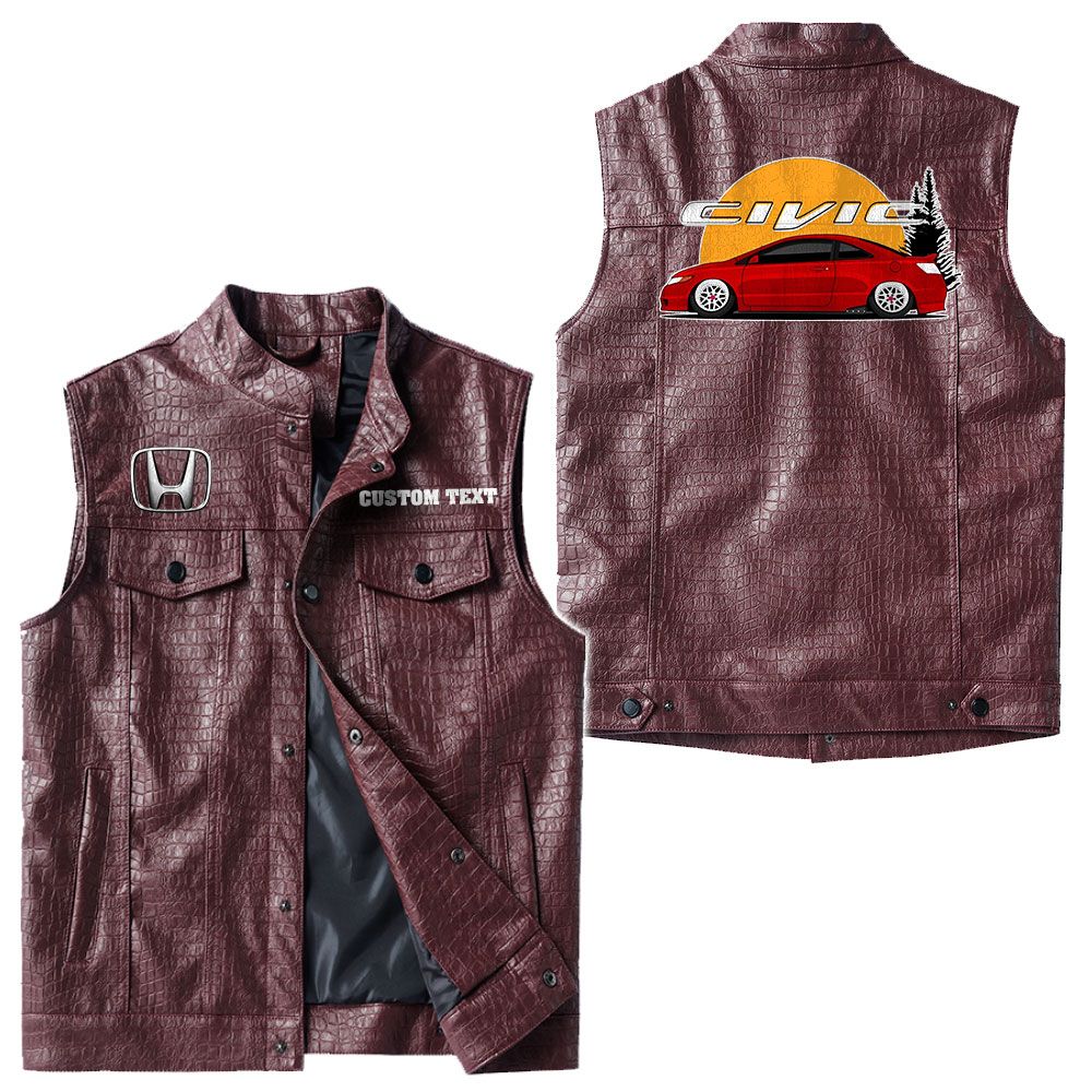 Custom Name Honda Civic Leather Vest - Personalized Logo Car Motorcycle Model - Image 4