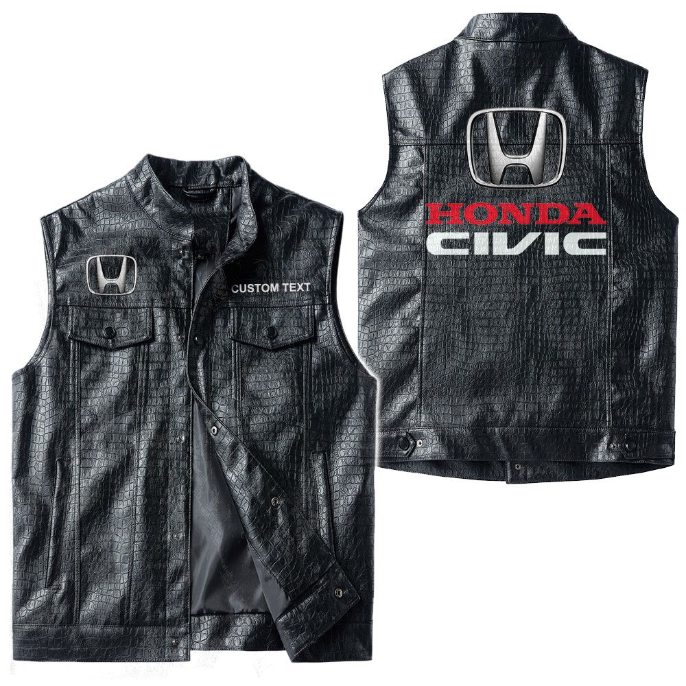 Custom Name Honda Civic Leather Vest - Personalized Logo Car Motorcycle Model - Image 3