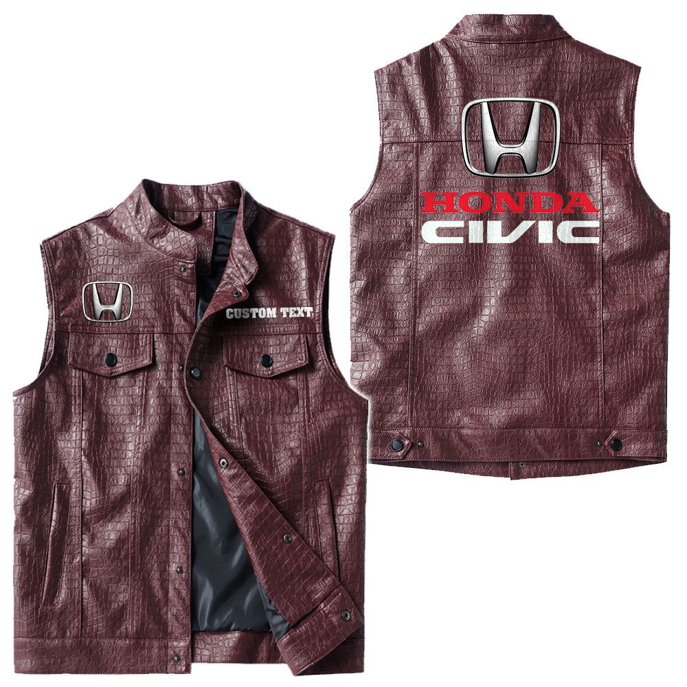 Custom Name Honda Civic Leather Vest - Personalized Logo Car Motorcycle Model - Image 4
