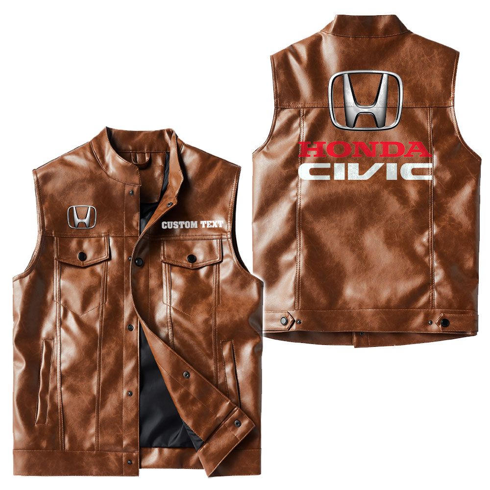 Custom Name Honda Civic Leather Vest - Personalized Logo Car Motorcycle Model - Image 2