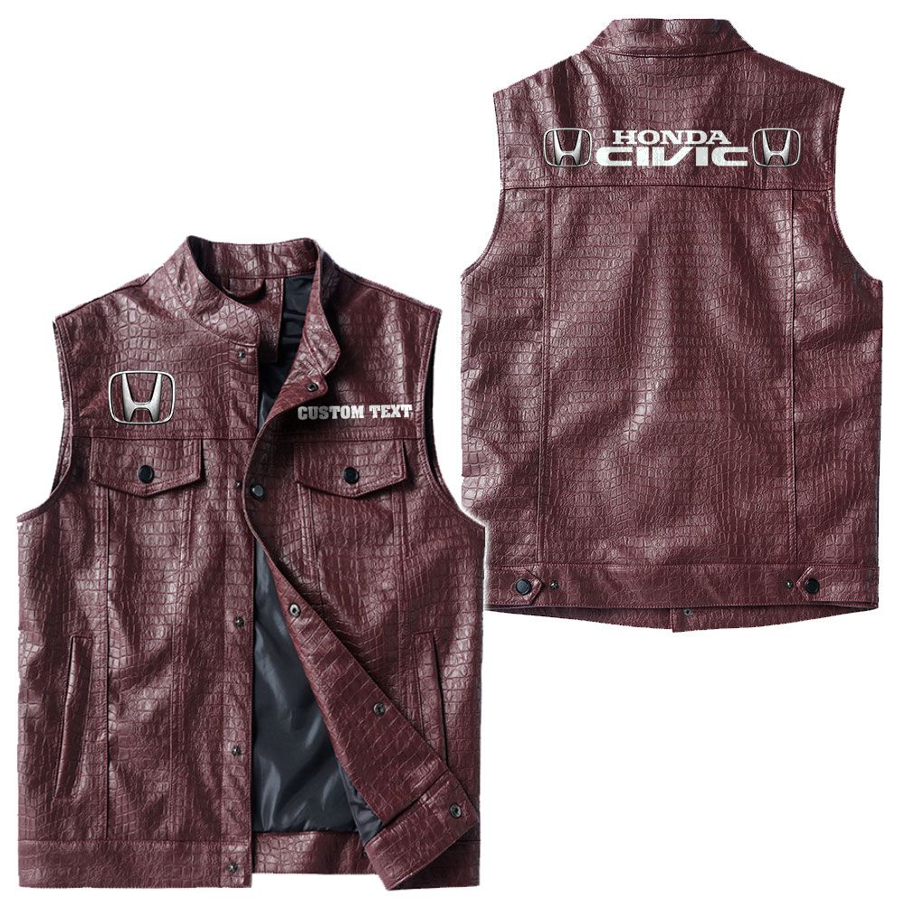Custom Name Honda Civic Leather Vest - Personalized Logo Car Motorcycle Model - Image 4