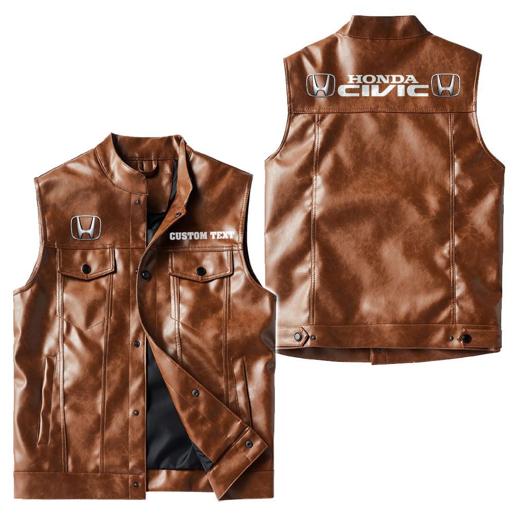 Custom Name Honda Civic Leather Vest - Personalized Logo Car Motorcycle Model - Image 2
