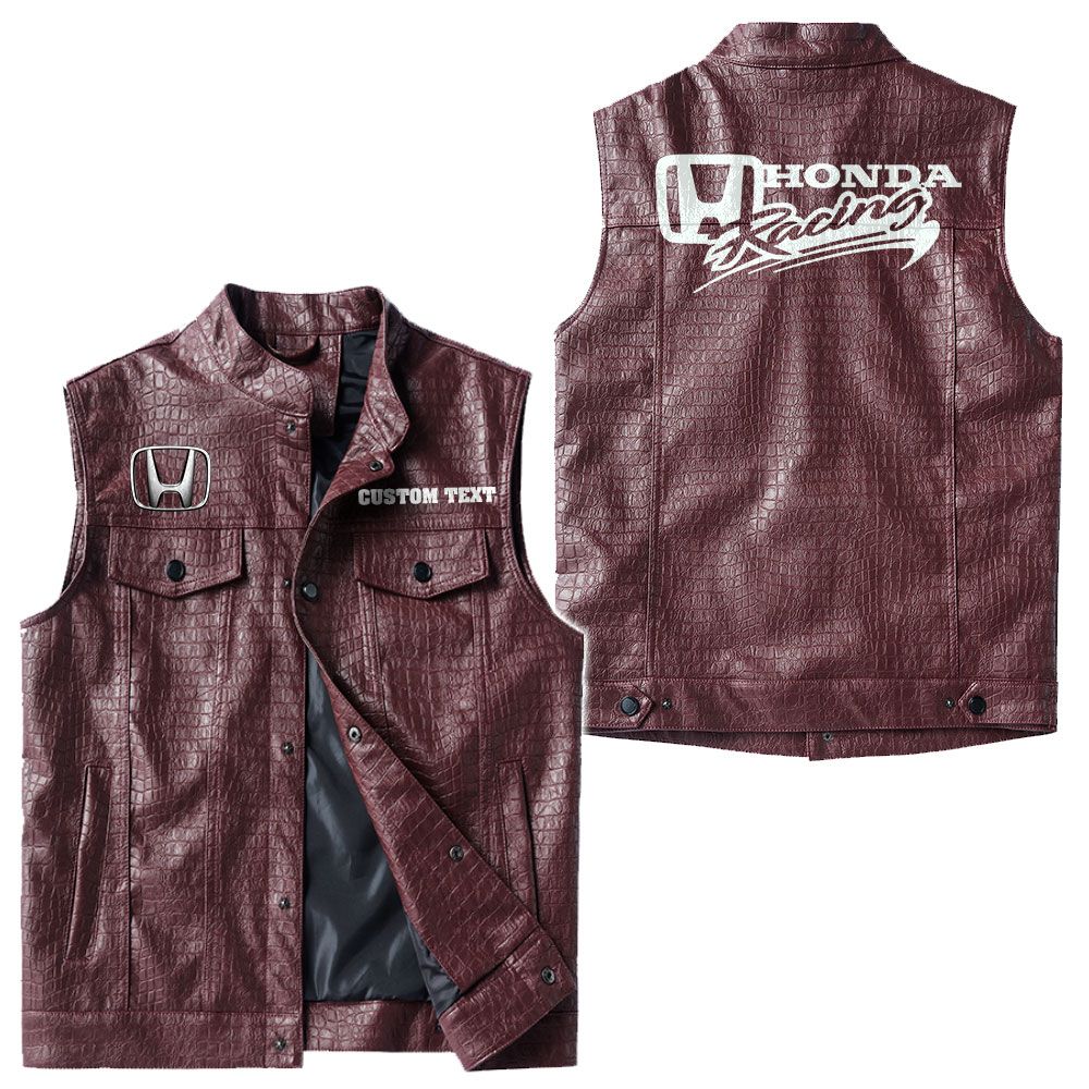 Custom Name Honda Racing Leather Vest - Personalized Logo Car Motorcycle Model - Image 4
