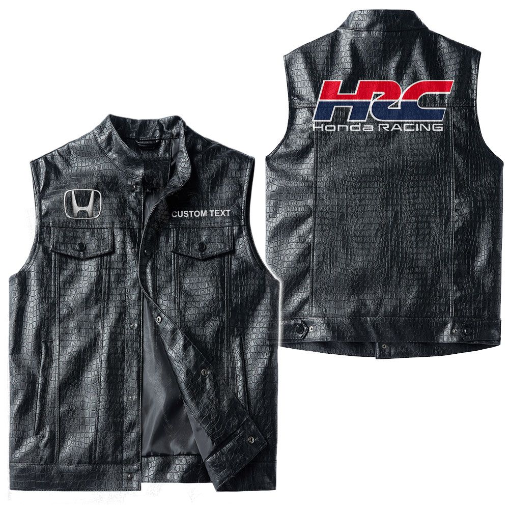 Custom Name Honda Racing Leather Vest - Personalized Logo Car Motorcycle Model - Image 3