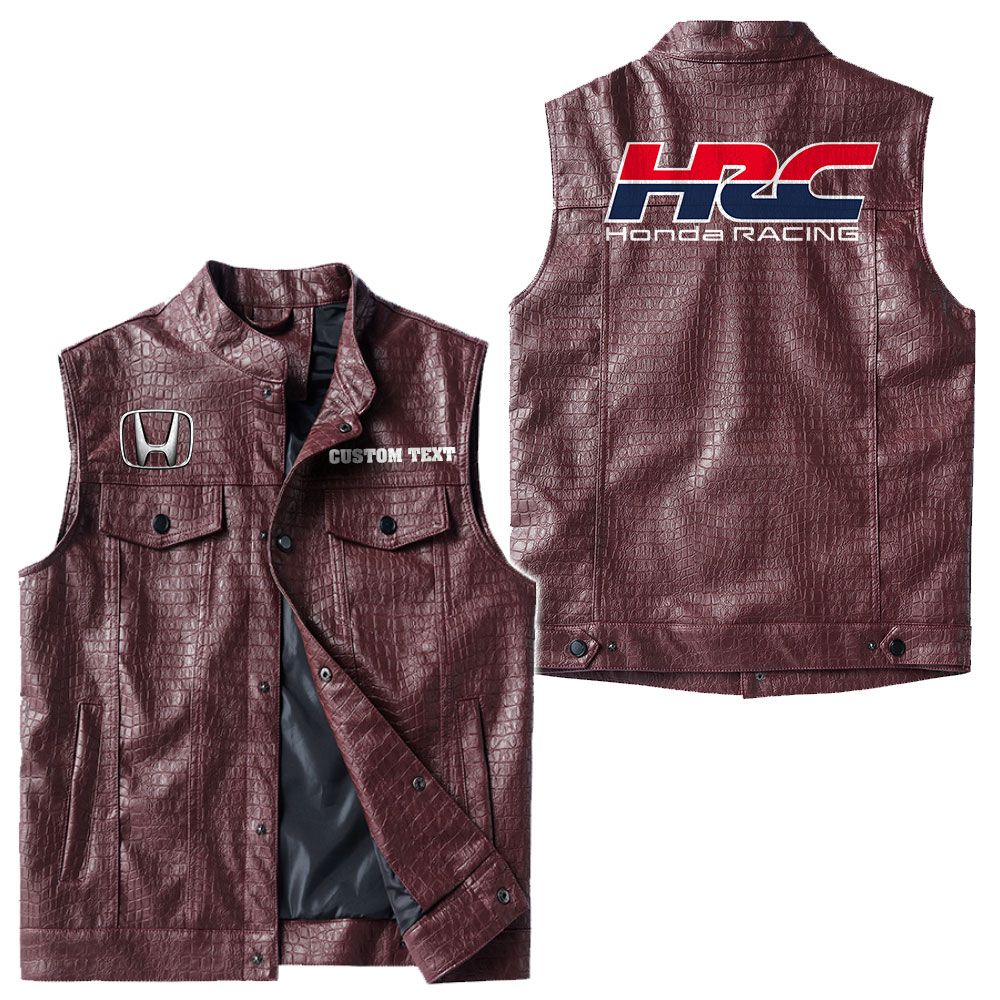 Custom Name Honda Racing Leather Vest - Personalized Logo Car Motorcycle Model - Image 4
