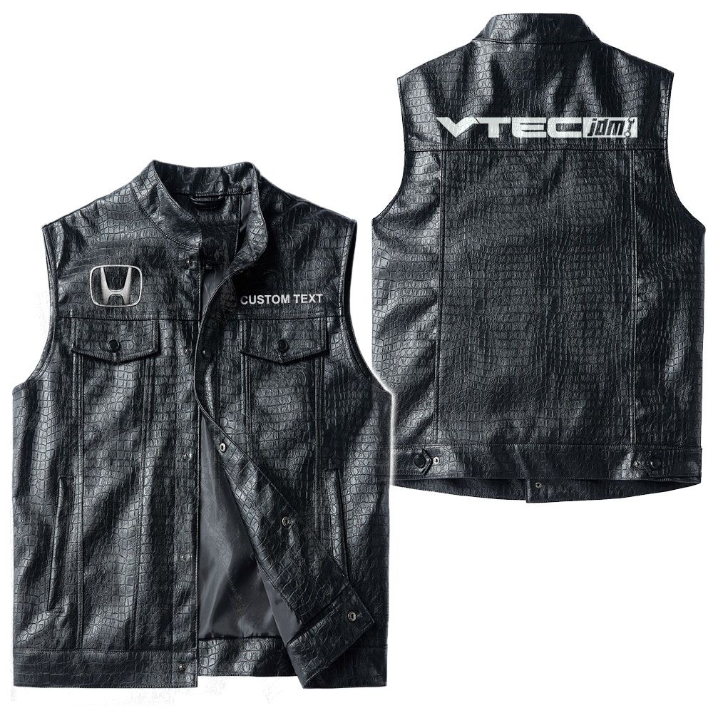 Custom Name Honda I-vtec Leather Vest - Personalized Logo Car Motorcycle Model - Image 3