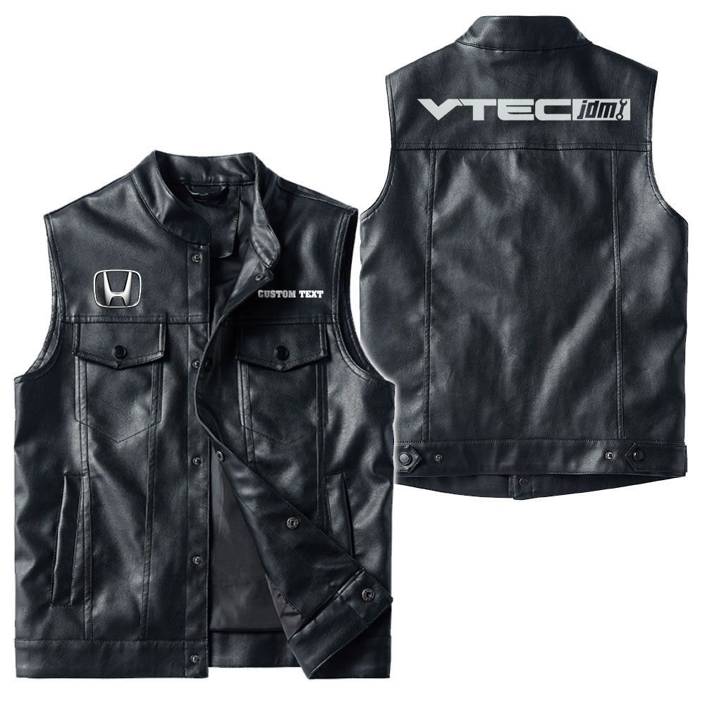 Custom Name Honda I-vtec Leather Vest - Personalized Logo Car Motorcycle Model