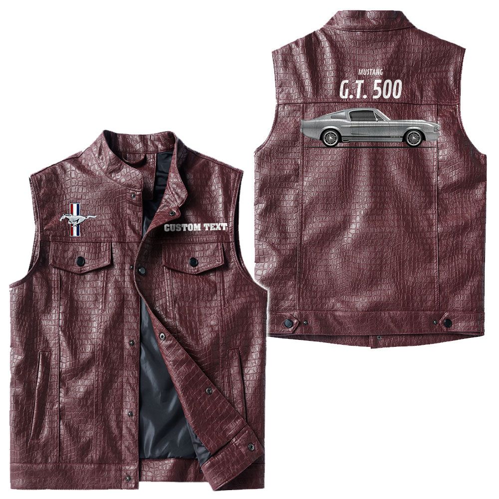 Custom Name Mustang Gt500 Leather Vest - Personalized Logo Car Motorcycle Model - Image 4