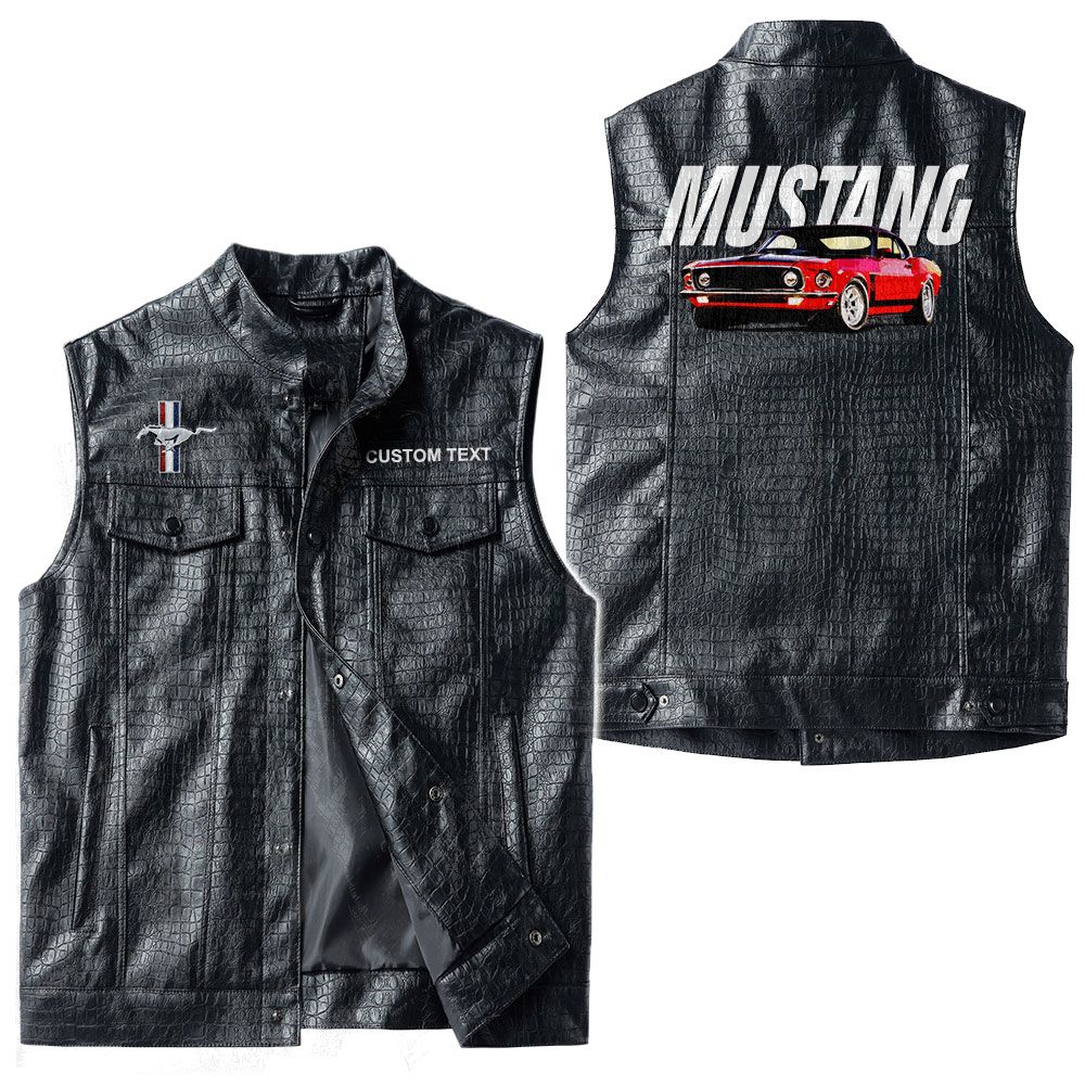 Custom Name Mustang Gt500 Leather Vest - Personalized Logo Car Motorcycle Model - Image 3