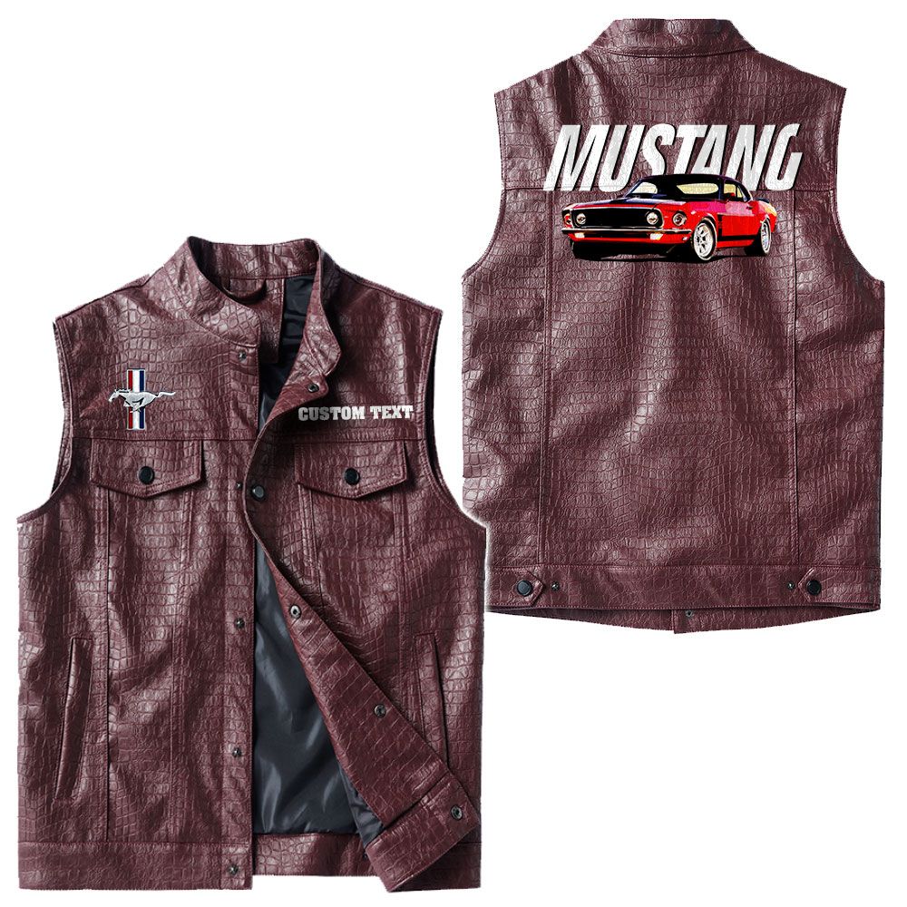 Custom Name Mustang Gt500 Leather Vest - Personalized Logo Car Motorcycle Model - Image 4