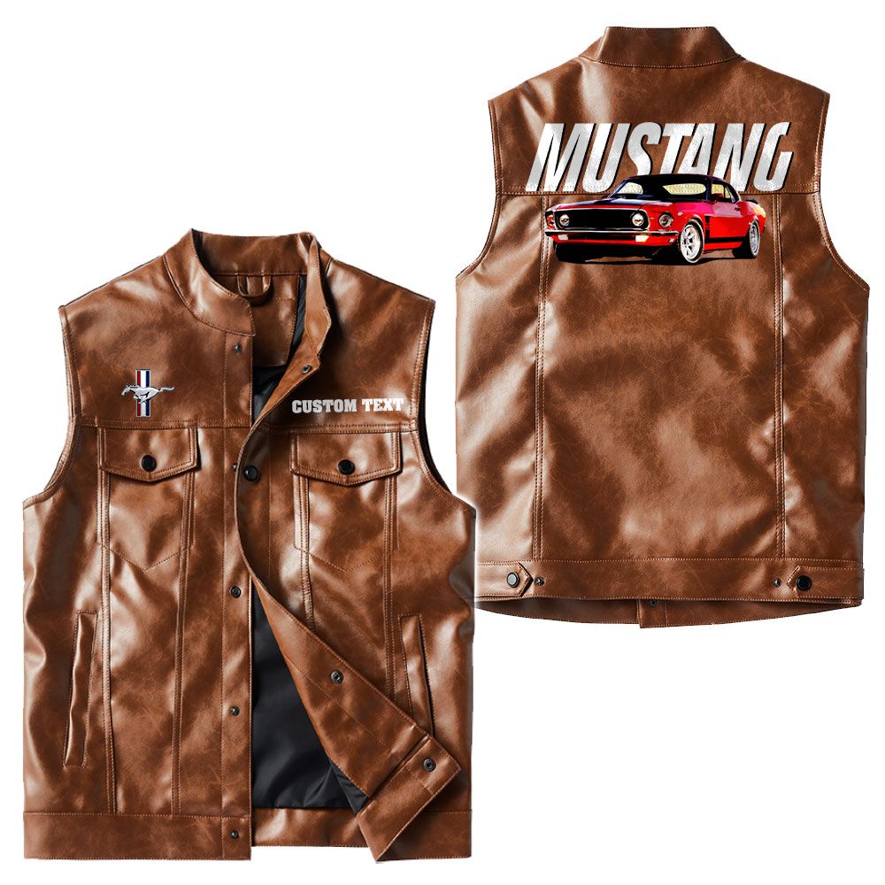Custom Name Mustang Gt500 Leather Vest - Personalized Logo Car Motorcycle Model - Image 2