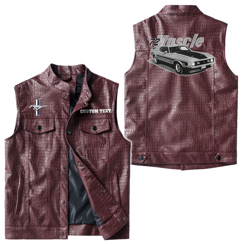 Custom Name Mustang Mach1 1972 Leather Vest - Personalized Logo Car Motorcycle Model - Image 4