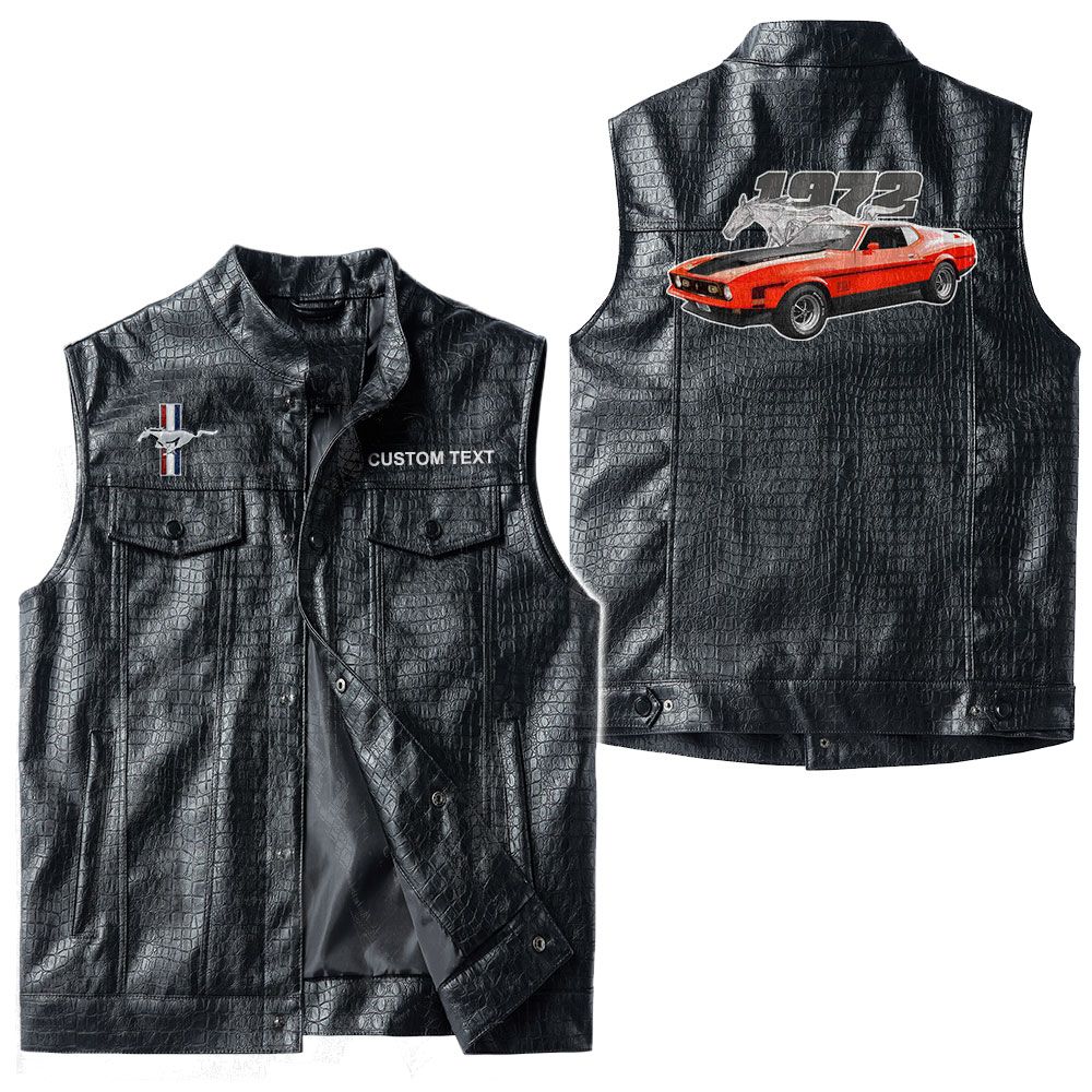 Custom Name Mustang Mach1 1972 Leather Vest - Personalized Logo Car Motorcycle Model - Image 3