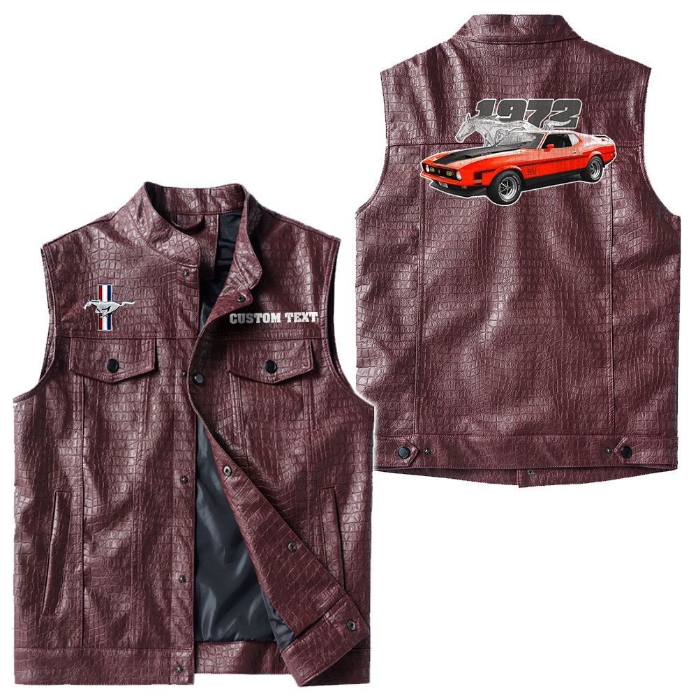 Custom Name Mustang Mach1 1972 Leather Vest - Personalized Logo Car Motorcycle Model - Image 4