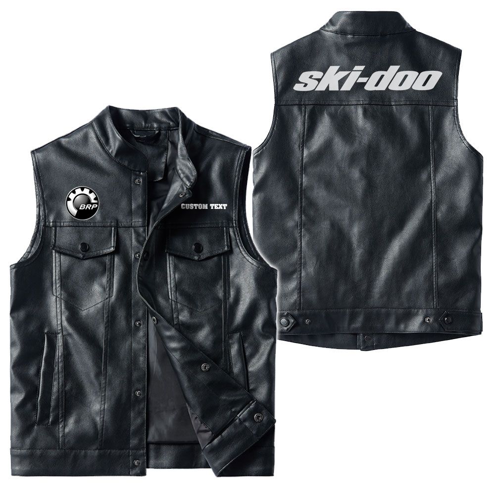 Custom Name Brp Ski-doo Leather Vest - Personalized Logo Car Motorcycle Model