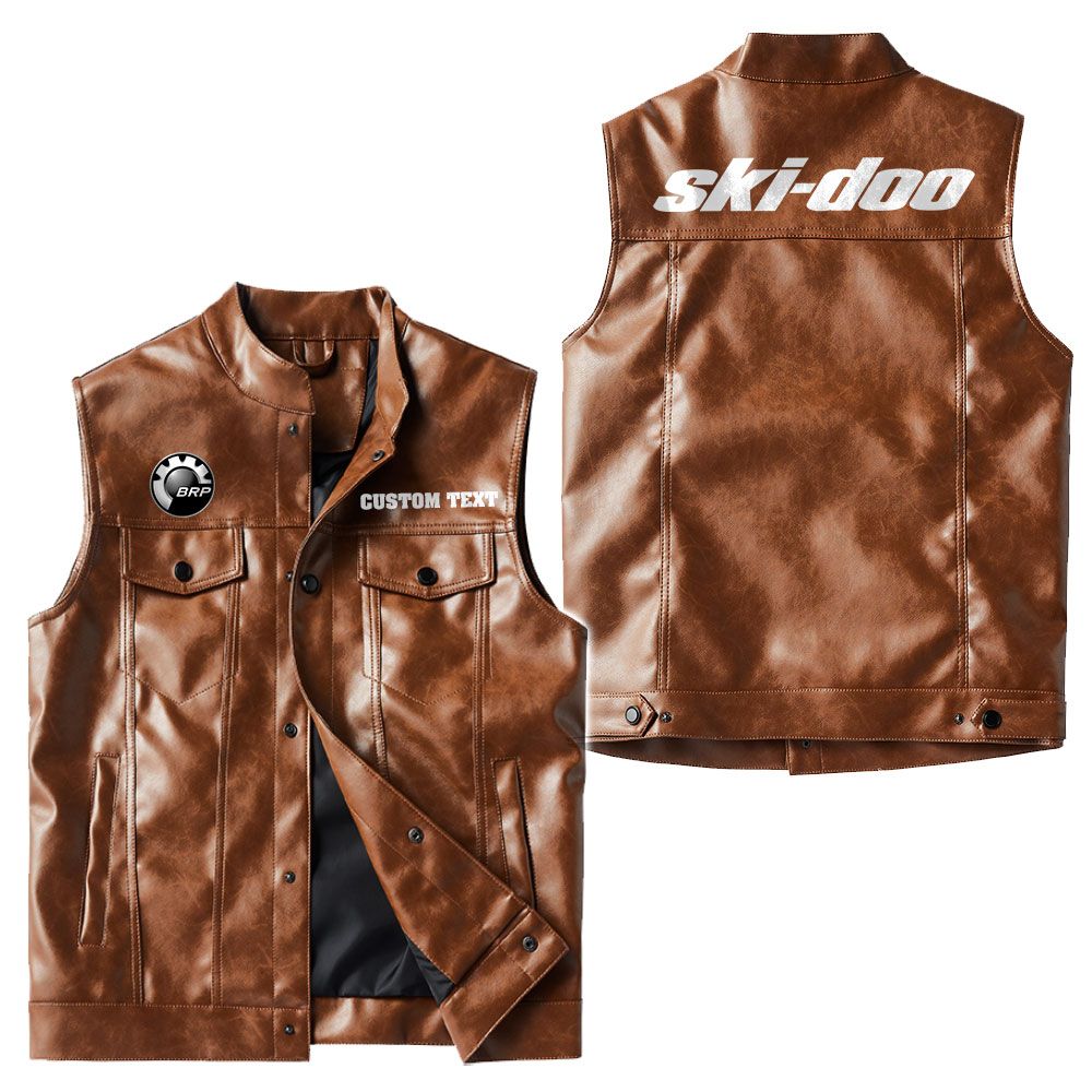 Custom Name Brp Ski-doo Leather Vest - Personalized Logo Car Motorcycle Model - Image 2