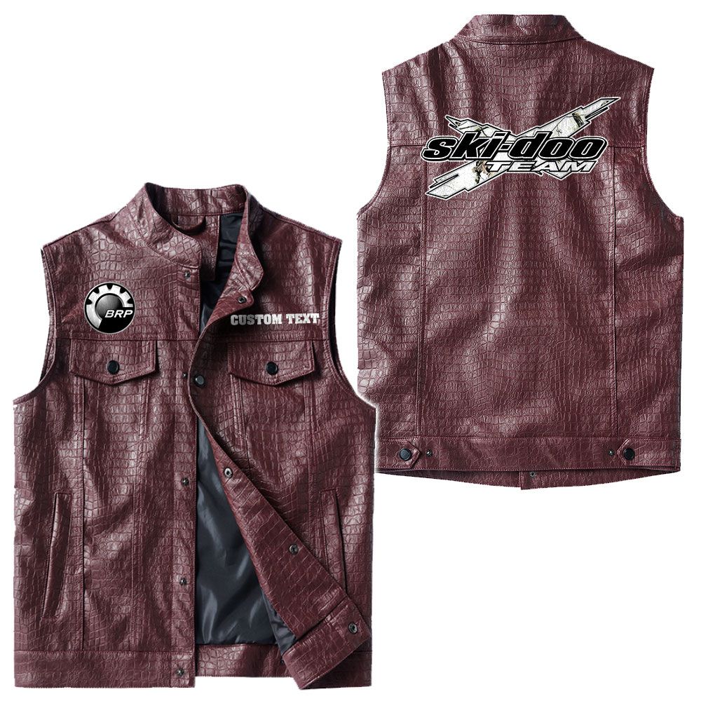 Custom Name Brp Ski-doo Leather Vest - Personalized Logo Car Motorcycle Model - Image 4