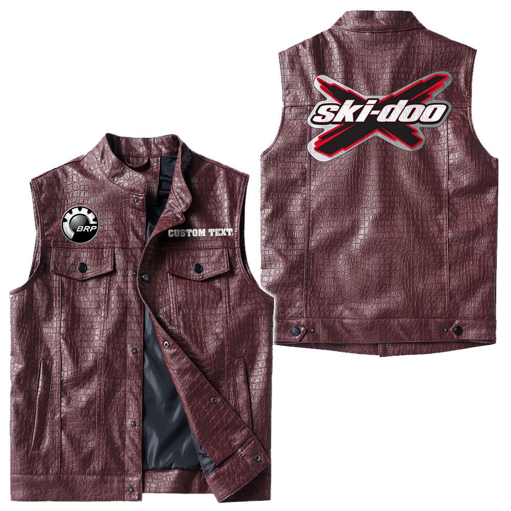 Custom Name Brp Ski-doo Leather Vest - Personalized Logo Car Motorcycle Model - Image 4
