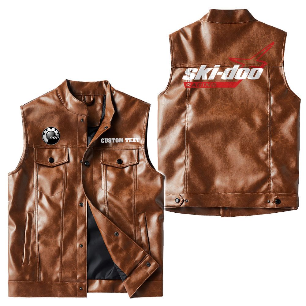 Custom Name Brp Ski-doo Leather Vest - Personalized Logo Car Motorcycle Model - Image 2