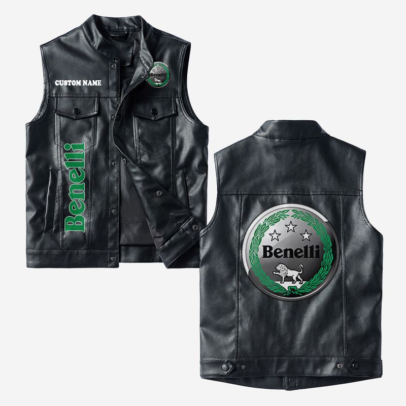Custom Name Benelli Leather Vest - Personalized Logo Car Motorcycle Model