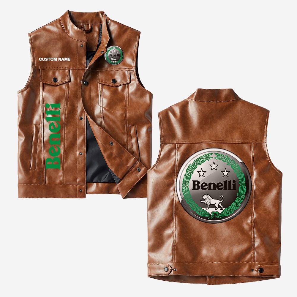 Custom Name Benelli Leather Vest - Personalized Logo Car Motorcycle Model - Image 2
