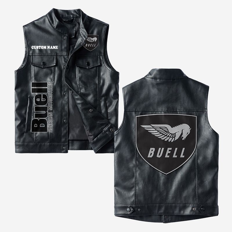 Custom Name Buell Motorcycles Leather Vest - Personalized Logo Car Motorcycle Model
