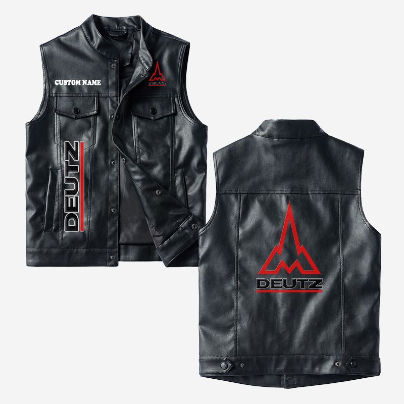 Custom Name Deutz Leather Vest - Personalized Logo Car Motorcycle Model
