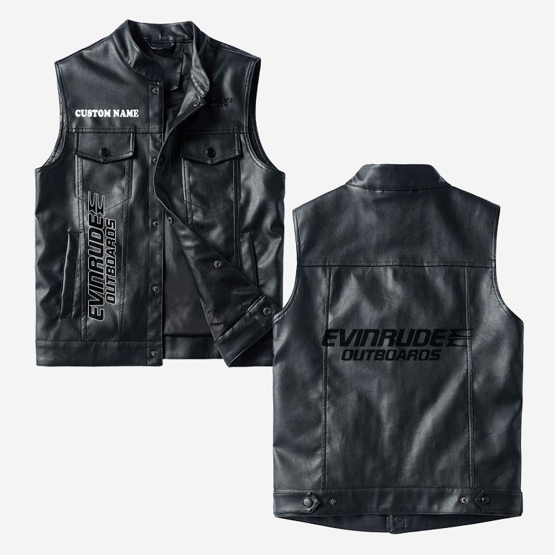 Custom Name Evinrude Outboard Motors Leather Vest - Personalized Logo Car Motorcycle Model