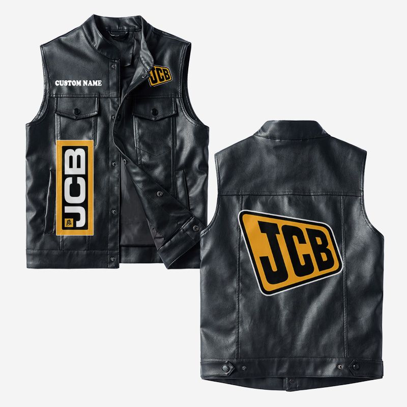 Custom Name Jcb Leather Vest - Personalized Logo Car Motorcycle Model