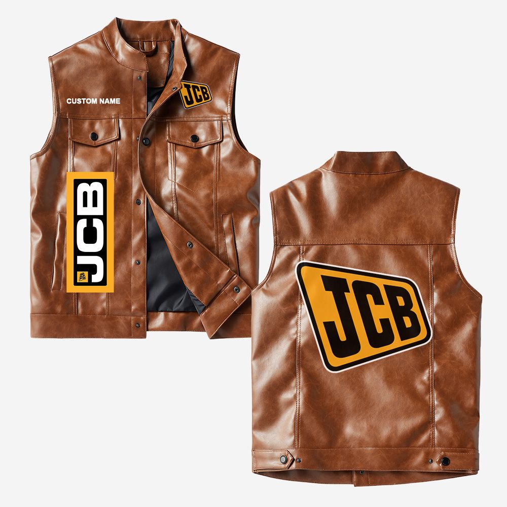Custom Name Jcb Leather Vest - Personalized Logo Car Motorcycle Model - Image 2