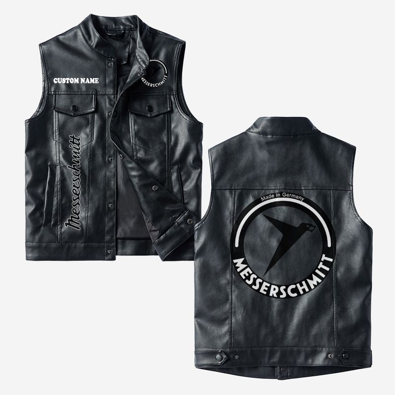 Custom Name Messerschmitt Leather Vest - Personalized Logo Car Motorcycle Model