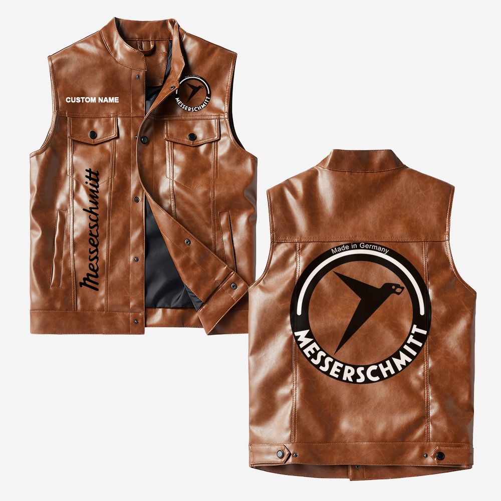 Custom Name Messerschmitt Leather Vest - Personalized Logo Car Motorcycle Model - Image 2
