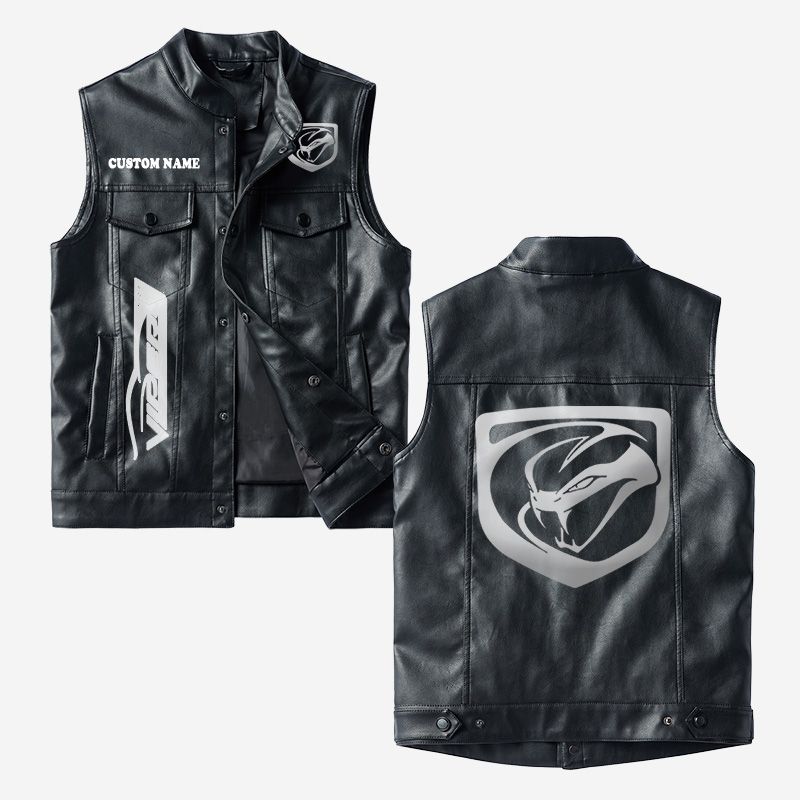 Custom Name Viper Leather Vest - Personalized Logo Car Motorcycle Model