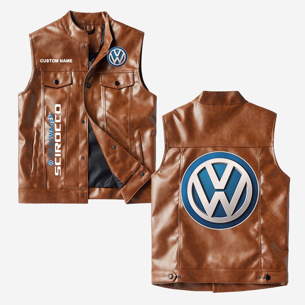 Custom Name Volkswagen Scirocco Leather Vest - Personalized Logo Car Motorcycle Model - Image 2