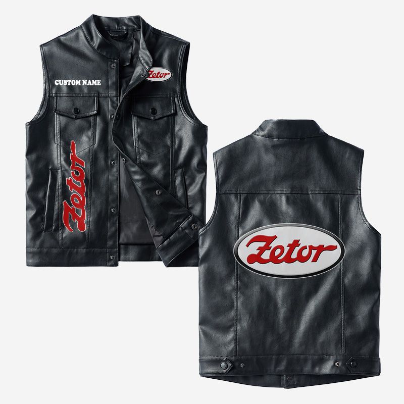 Custom Name Zetor Leather Vest - Personalized Logo Car Motorcycle Model