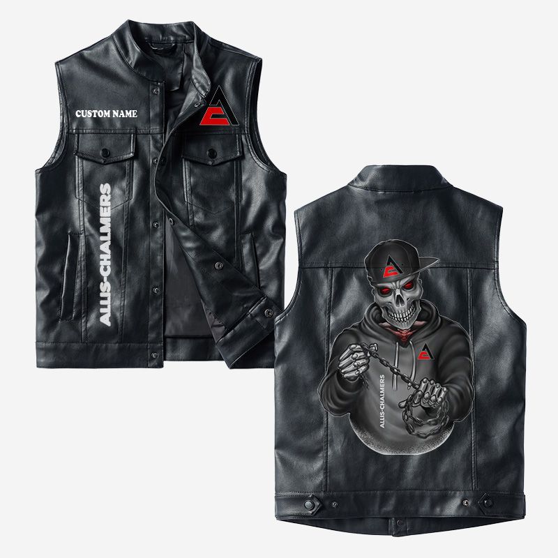 Custom Name Allis Chalmers Leather Vest - Personalized Logo Car Motorcycle Model