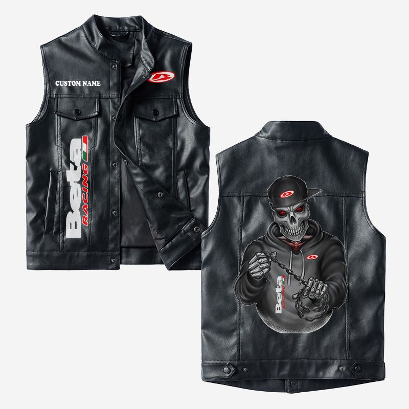 Custom Name Beta Leather Vest - Personalized Logo Car Motorcycle Model