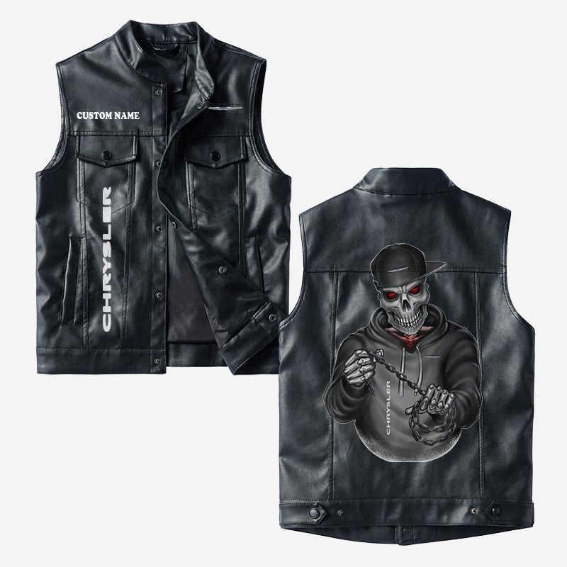 Custom Name Chrysler Leather Vest - Personalized Logo Car Motorcycle Model